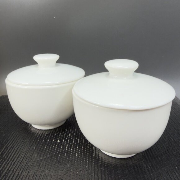 Tatung Taiwan China Ivory Ceramic Cups Sake Dipping Cups Set 2 W Lids Vintage - Picture 8 of 10